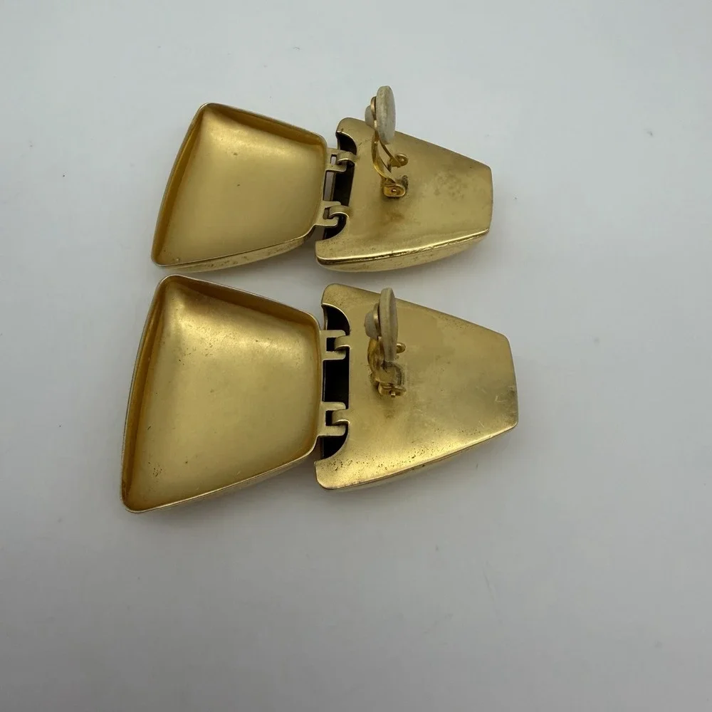 Vtg 80s Chunky Gold Tone Earrings Geometric Puffy Runway Statement